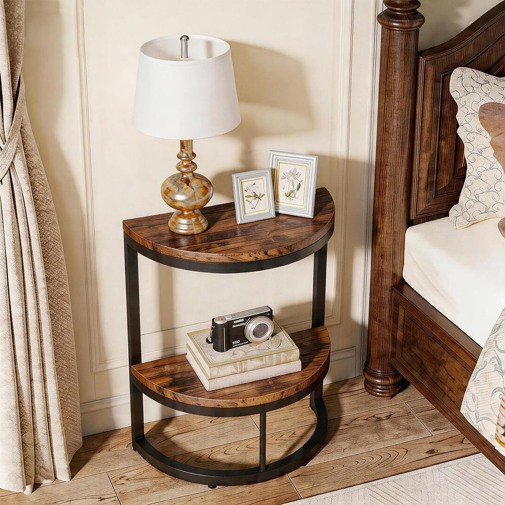 TooCust Half Round End Table for Living Room, 9.8" D x 19.7" W x 24" H, 2-Tier Small Half Circle Table with Storage Shelf, Half Moon Table with Metal Frame, Round Coffee Table for Couch, Bedroom