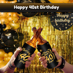 40th Birthday Party Decorations Slim Can Cooler Sleeves, Neoprene Can Sleeves for 12 oz Cans & Bottles, 12 Pack Black and Gold 40th Birthday Gift for Men & Women, 4 Design