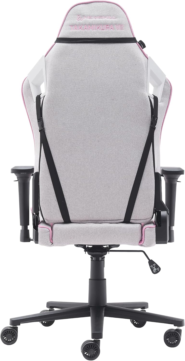 NEWSKILL Takamikura V2 Ergonomic Gaming Chair with 4D Armrests, 180° Backrest, Breathable Fabric and Steel Base, Pink