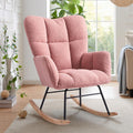 Rocking Chair Nursery, High Backrest Teddy Glider Rocker Upholstered Rocker Recliner Modern Rocking Accent Chairs for Bedroom, Living Room, Offices (Pink)