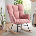 Rocking Chair Nursery, High Backrest Teddy Glider Rocker Upholstered Rocker Recliner Modern Rocking Accent Chairs for Bedroom, Living Room, Offices (Pink)