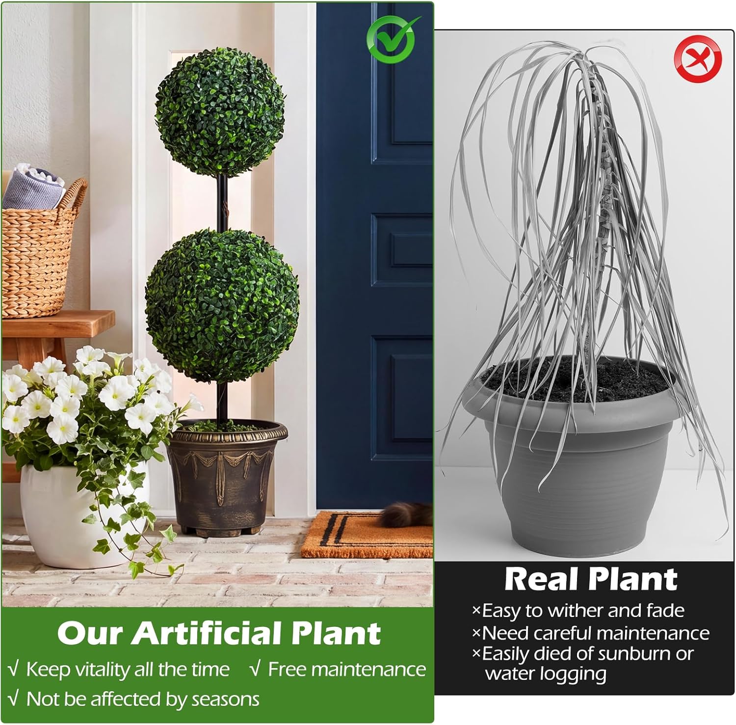 Goplus 3 FT Artificial Boxwood Topiary Tree, Sun-Protective Double Ball Faux Potted Plants, Greenery Indoor Outdoor Fake Plants Shrubs for Entryway Home Office Front Porch Decor (1)