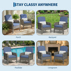 Garvee 2 Pieces Patio Furniture Set, Outdoor Wicker Chairs of 2,All Weather High Back Rattan Chairs 2-Seater with Comfy Cushions for Porch Deck,Gray & Blue