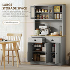 71-inch Height Kitchen Pantry, freestanding with Reversible Adjustable Shelves Three Heights, Wide countertop Cable Access, Gray and Yellow Oak Finish