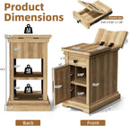 Farmhouse End Table with Charging Station, Rustic Wooden Nightstand with USB Ports and Outlets, Storage Drawer and Cabinet, Narrow Side Table for Living Room, Natural