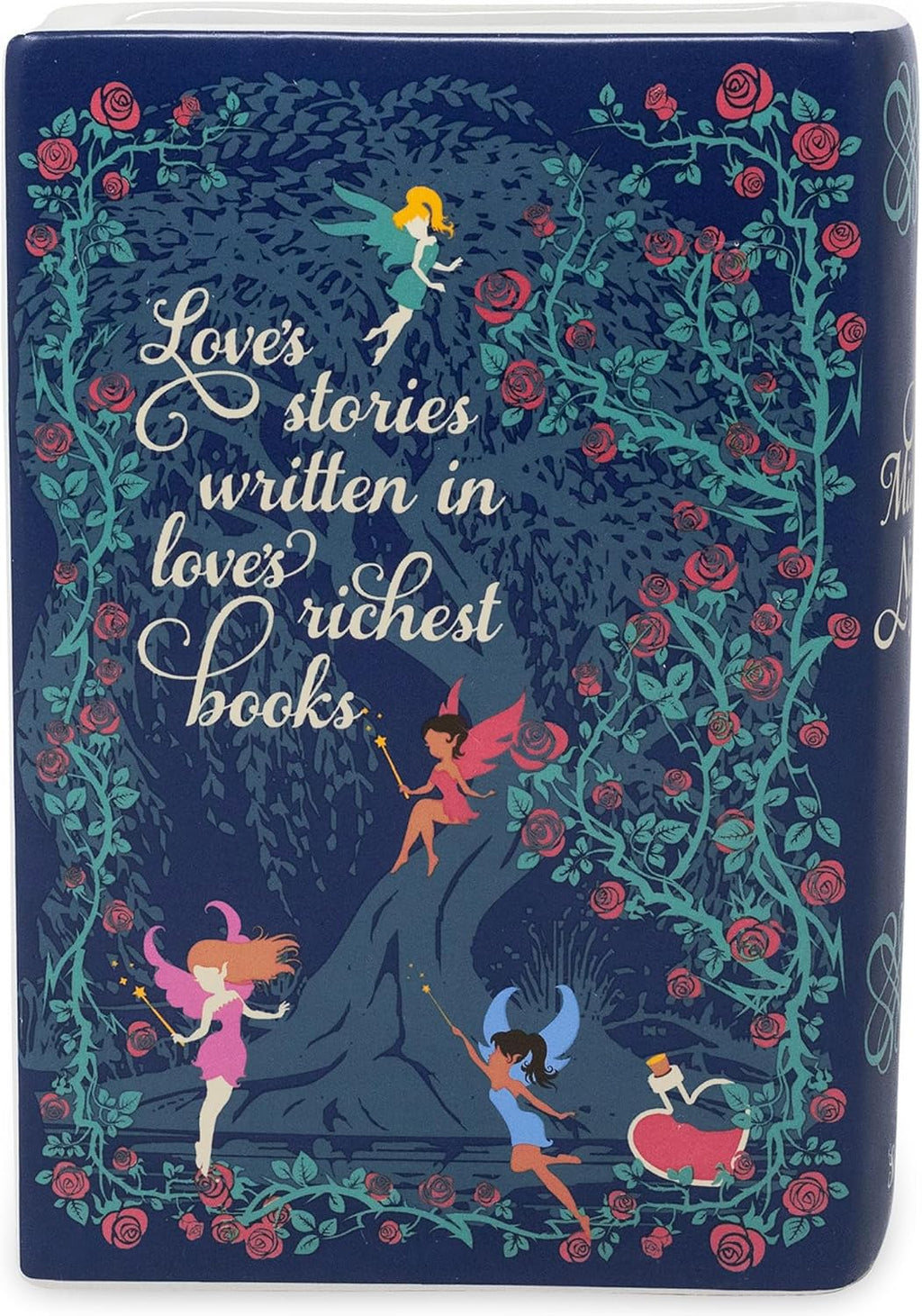 Steel Mill & Co Original Book-Shaped Decorative Vase, Shakespeare Inspired Ceramic Vases for Home Decor, Cute Bookshelf Decor, Unique Vase for Book Lovers (A Midsummer Night's Dream)