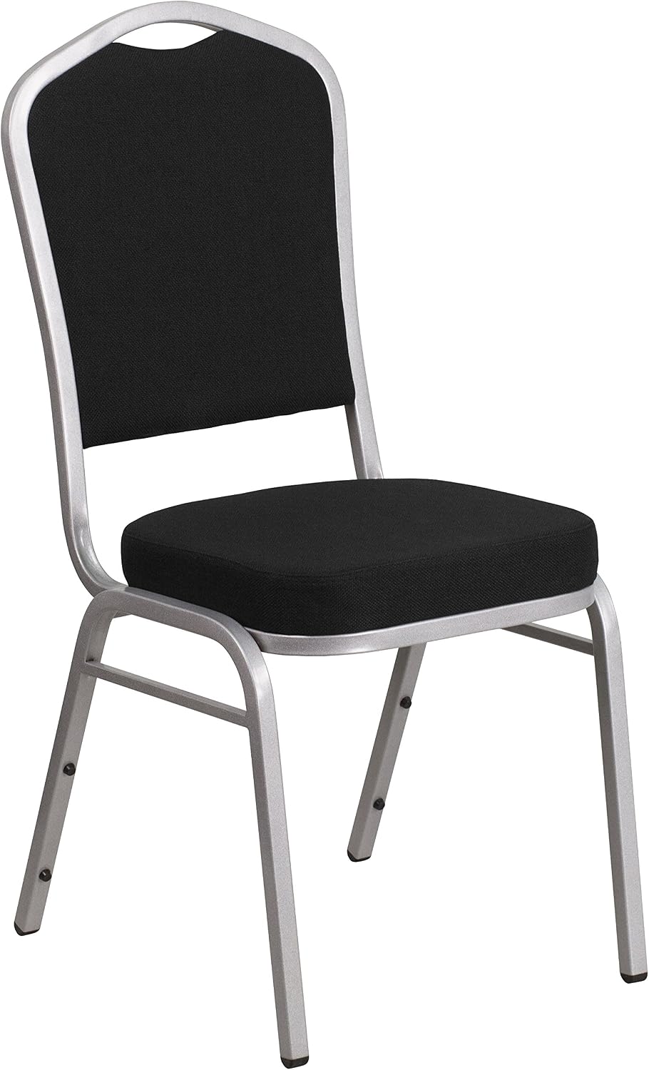 EMMA + OLIVER Crown Back Stacking Banquet Chair in Black Fabric - Silver Frame