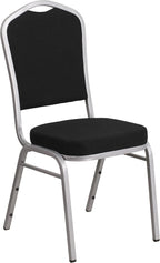 EMMA + OLIVER Crown Back Stacking Banquet Chair in Black Fabric - Silver Frame
