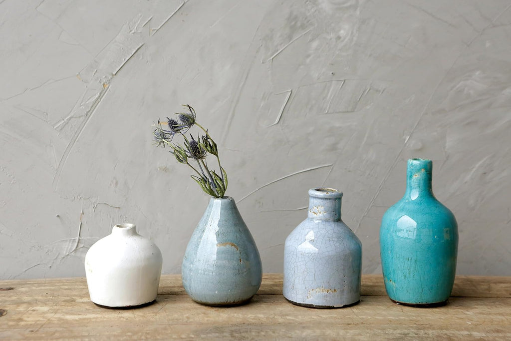 Creative Co-Op Blue & Ivory Terracotta Vases (Set of 4 Sizes) (Pack of 3)