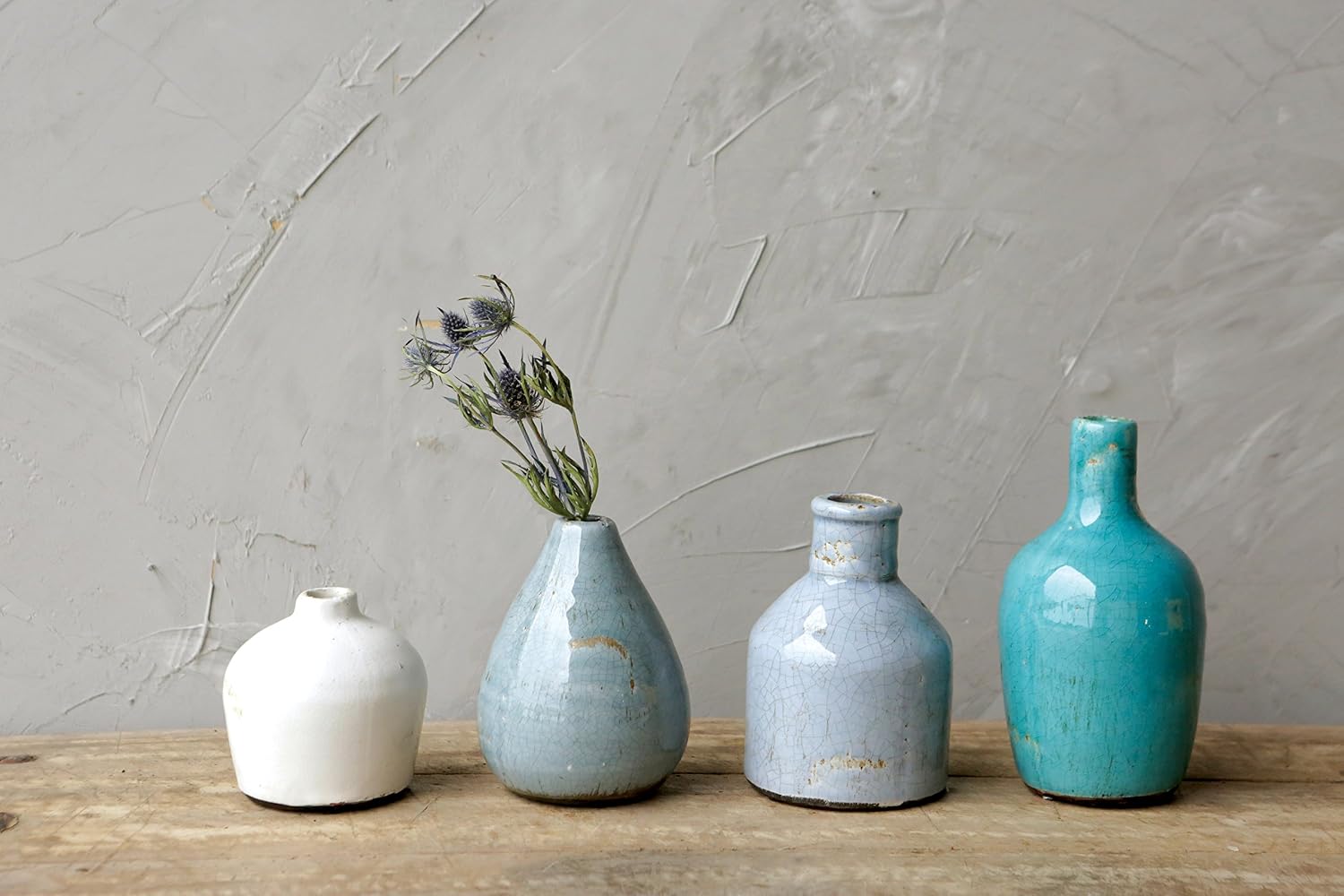 Creative Co-Op Blue & Ivory Terracotta Vases (Set of 4 Sizes) (Pack of 3)