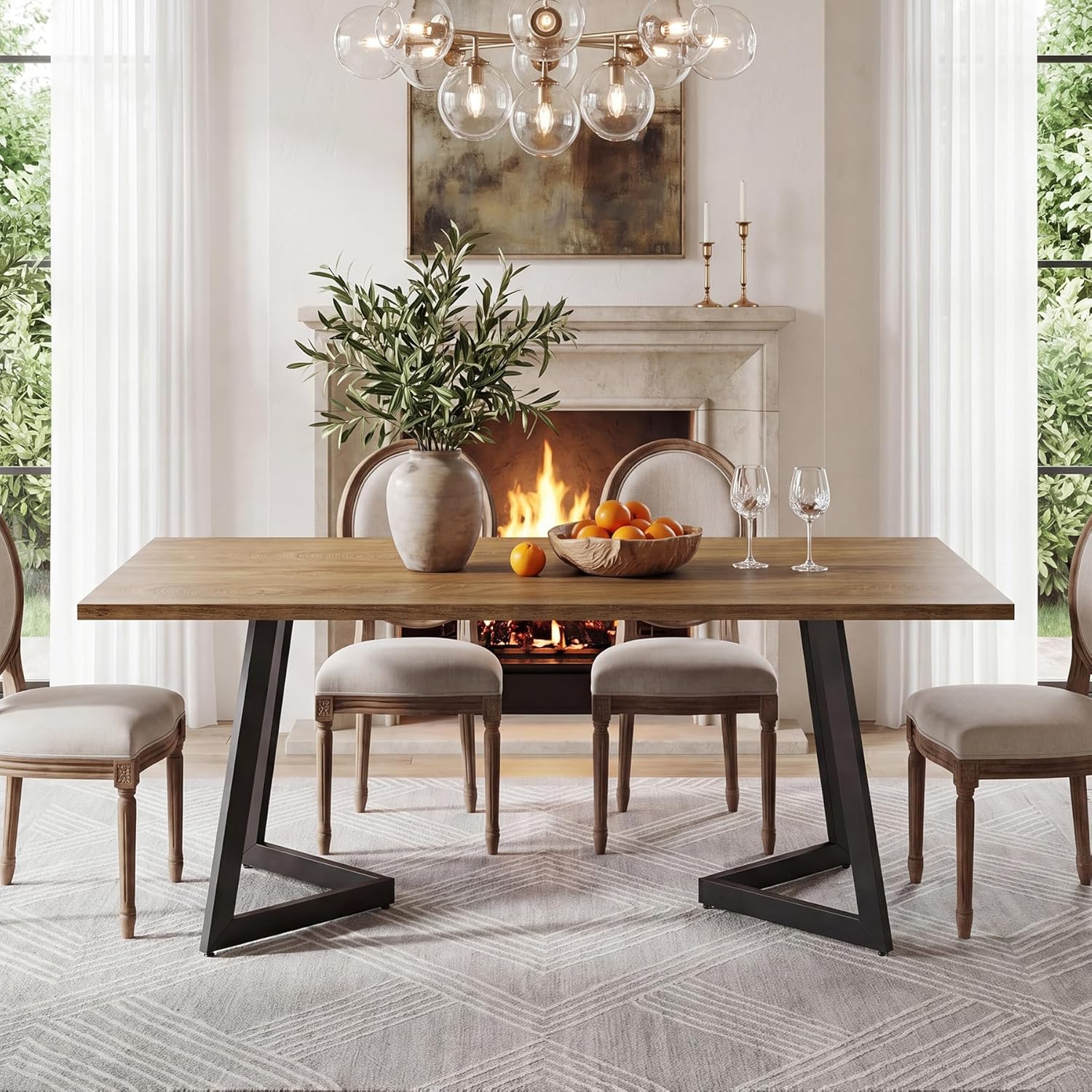 Tribesigns Rectangular Dining Table for 6, 62 Inches Farmhouse Dinner Table with Metal Legs, Wooden Small Kitchen Table for Dining Room, Small Spaces, Apartments