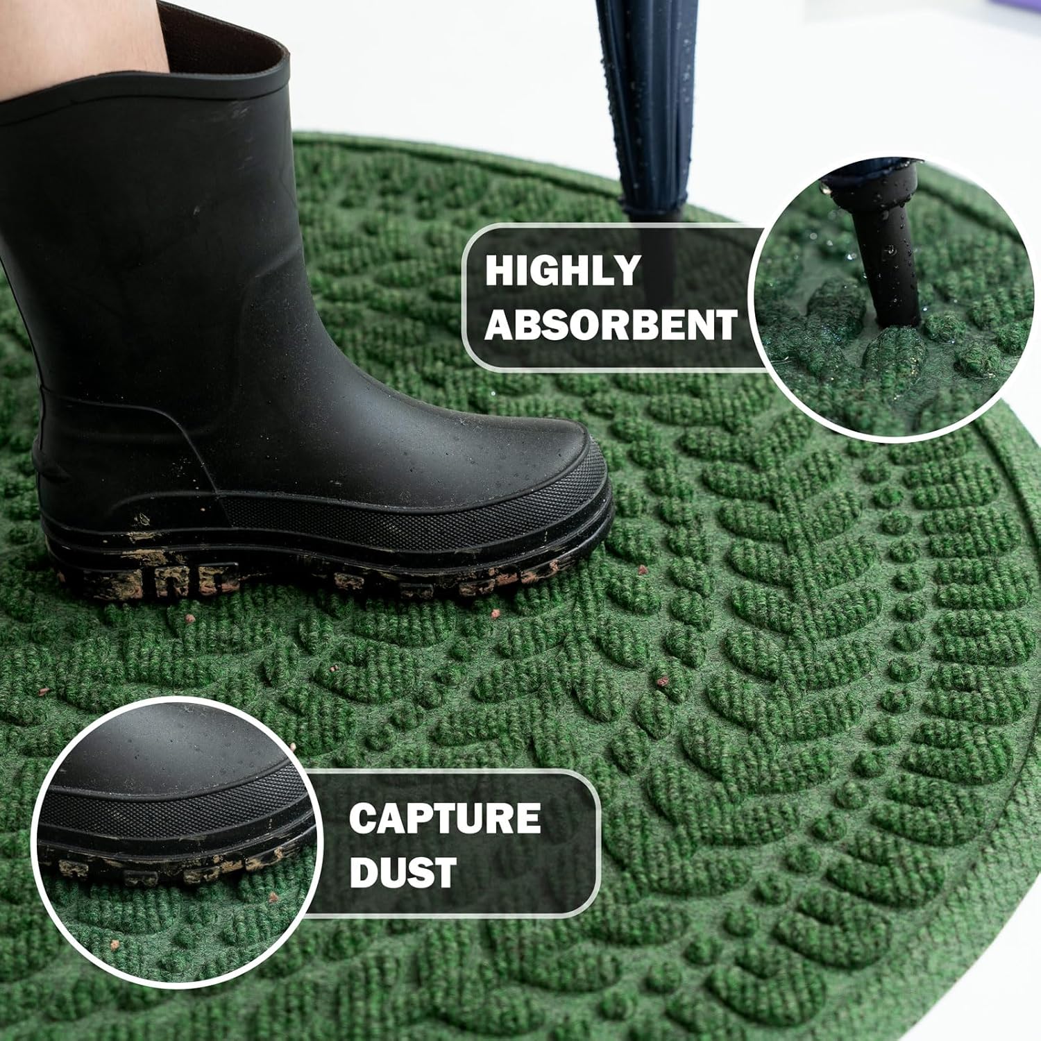 RORA Half Circle Door Mat Front Door Mat Outside Entrance Welcome Mats Outdoor Indoor Semicircular Doormat for Outdoor Half Round Door Mats for Garage Muddy Paws 17”x30”