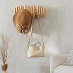 Wooden Wall mounted wood coat rack | 15 inches long , 6.5" high, with 5 Flip-Down Hooks | Modern Natural Pine Wood Finish | Decorative Hanging Storage Wall Hooks for Entryway or Bedroom