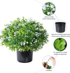 Fake Plants Artificial Flowers for Outdoors Decor, 2 Pack Fake Potted Plants Baby Breath With Green Eucalyptus Look Real UV Resistant Artificial Greenery with Pot for Outside Porch Garden Patio Yard