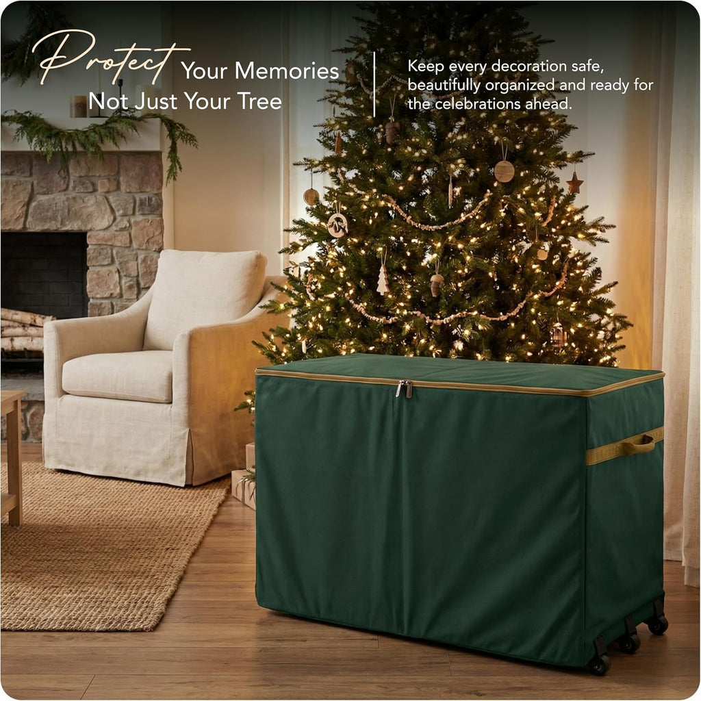 Covermates Keepsakes Christmas Tree Structured Rolling Storage Bag – Heavy-Duty Holiday Storage Container with Wheels, Padded Handles & Sturdy Inserts – Closet & Garage Organization, Green