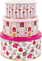 Martha Stewart Metal Cookie Tins, 3-Piece Nesting Set, Small, Medium & Large, Christmas Containers for Gift & Storage (Ornaments and Bows)