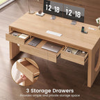 SEDETA Modern Office Desk with 3 Drawers, 55" Executive Desk with U-Shaped Legs, Wood Computer Desk with Power Outlet, Home Office Desks with Relief Texture, Natrual