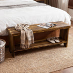 43" Solid Wood Farmhouse Bench, Entryway Bench with Storage Shelf, Vintage Long Rustic Indoor Bench for Bedroom, Entryway, Hallway, Dining
