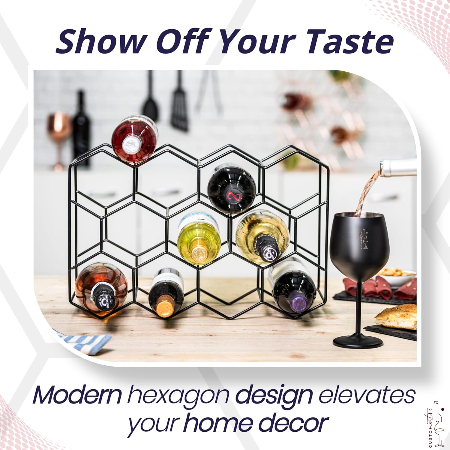 Gusto Nostro Countertop Wine Rack - 14 Bottle Freestanding Modern Black Metal Small - 3 Tier Tabletop Wine Holder Stand for Cabinet, Pantry - Wine Racks Countertop - No Assembly Required (Pack of 2)