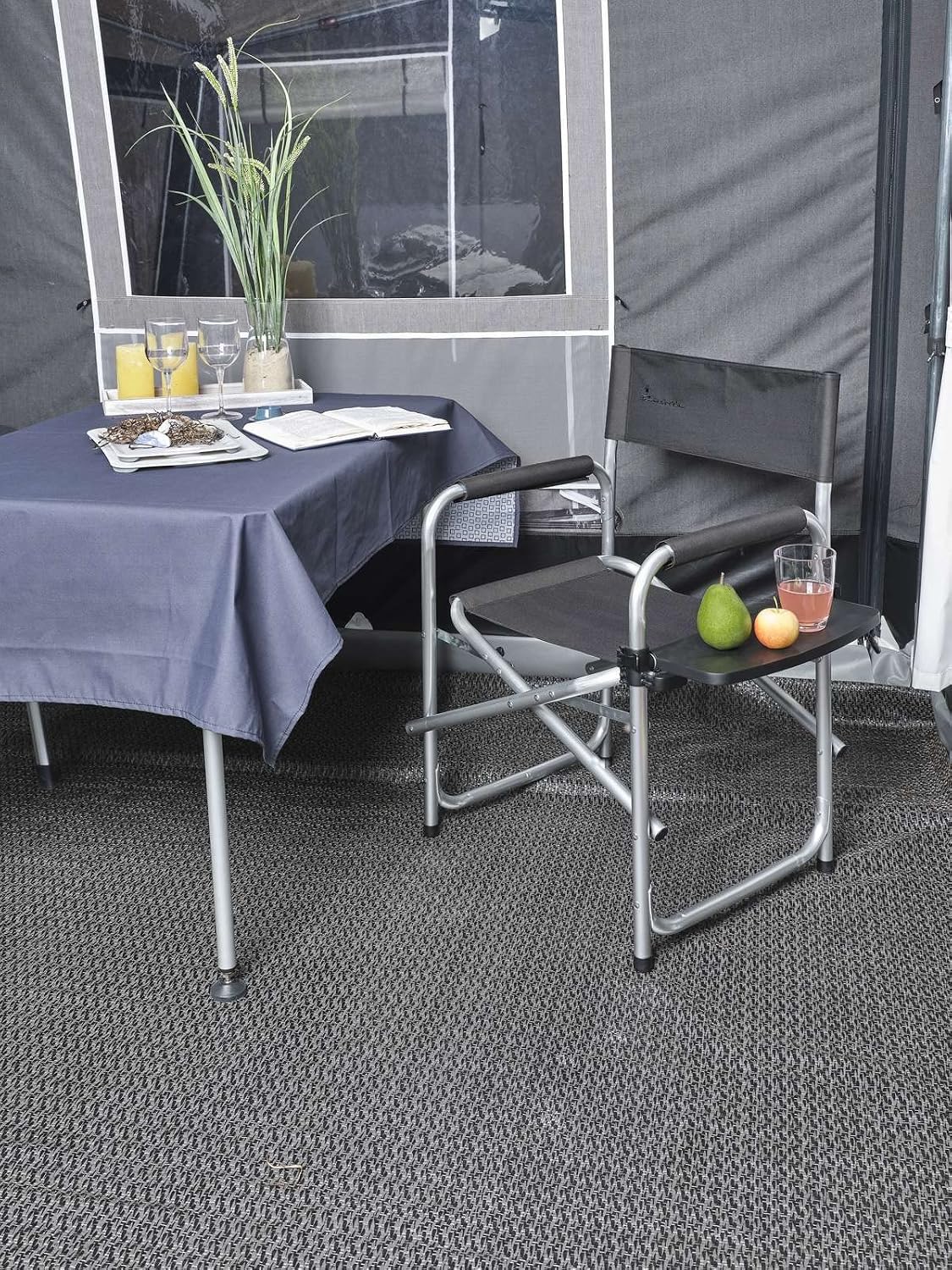 Isabella Directors Chair - Dark Grey with side table