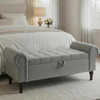 YOUDENOVA Ottoman with Storage, 51" End of Bed Bench with Rolled Arms, Upholstered Storage Bench with Vintage Rivets for Bedroom, Living Room, Entryway, Light Gray