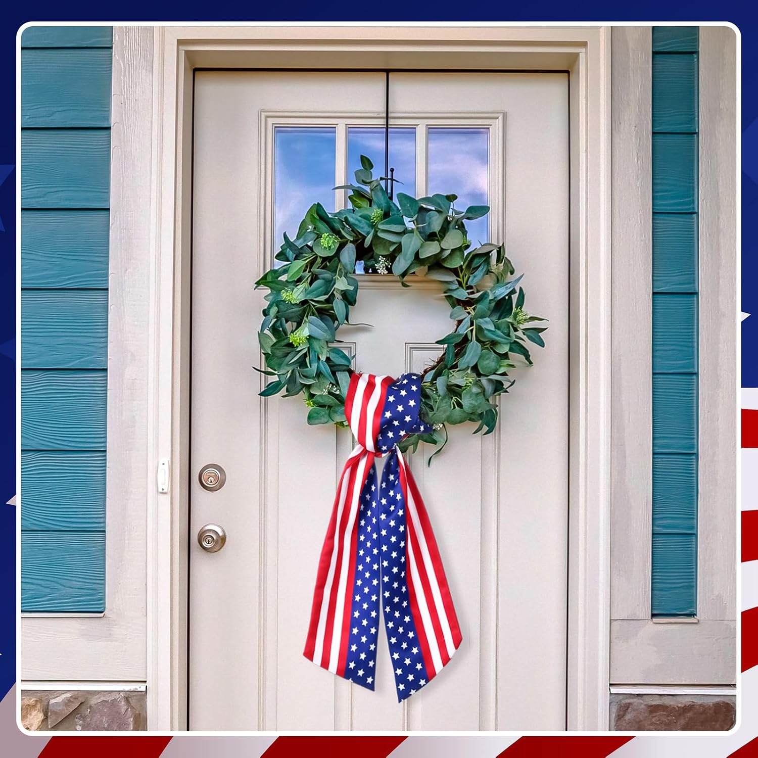 VitalCozy 2 Pcs Wreath Sash for Front Door Wreath Sash Garland Ribbon Accessories for Embroidery Monogram Outdoor Indoor Xmas Party Yard Doorway 4.5" W x 56" L(Red and Blue,Patriotic)