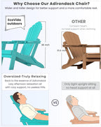 Folding Adirondack Chair with Dual Cup Holders Set of 2, Ergonomic High Back Fire Pit Chair,HDPE All-Weather Outdoor Patio Chair for Garden, Deck,Aruba Blue