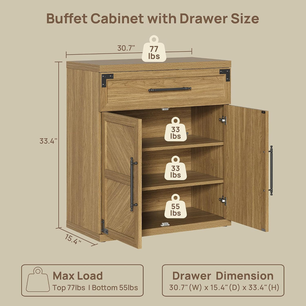 SICOTAS Buffet Cabinet with Drawer - Modern Sideboard Cabinet with Storage, Wide Credenza Storage Cabinet with Handle and Door, Sideboard Buffet Cabinets (3, Oak Brown)