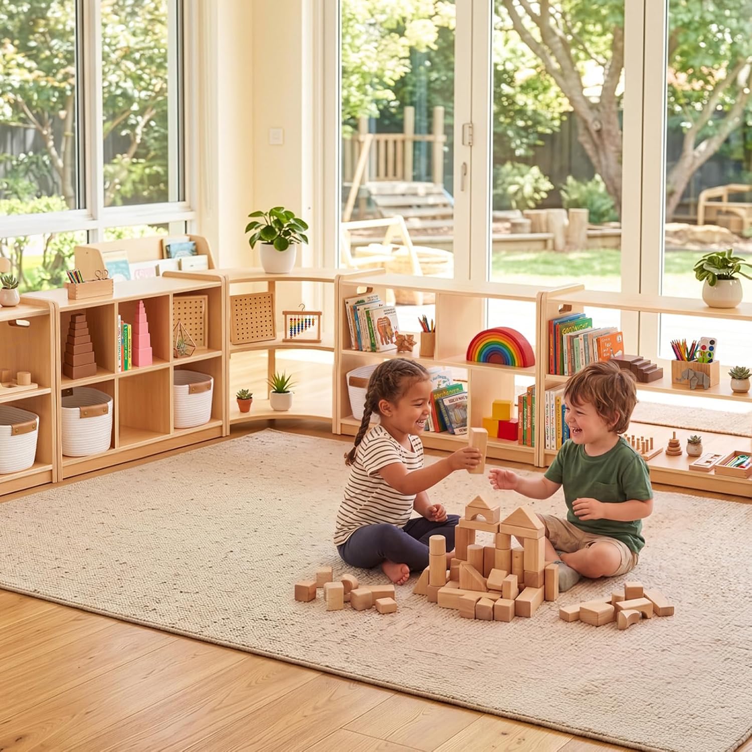 OOOK 2-Tier Montessori Book Shelf, Corner Arc Cabinet with Open Access, Montessori Furniture for Kids Room, Playroom, Nursery, Classroom, Kindergarten