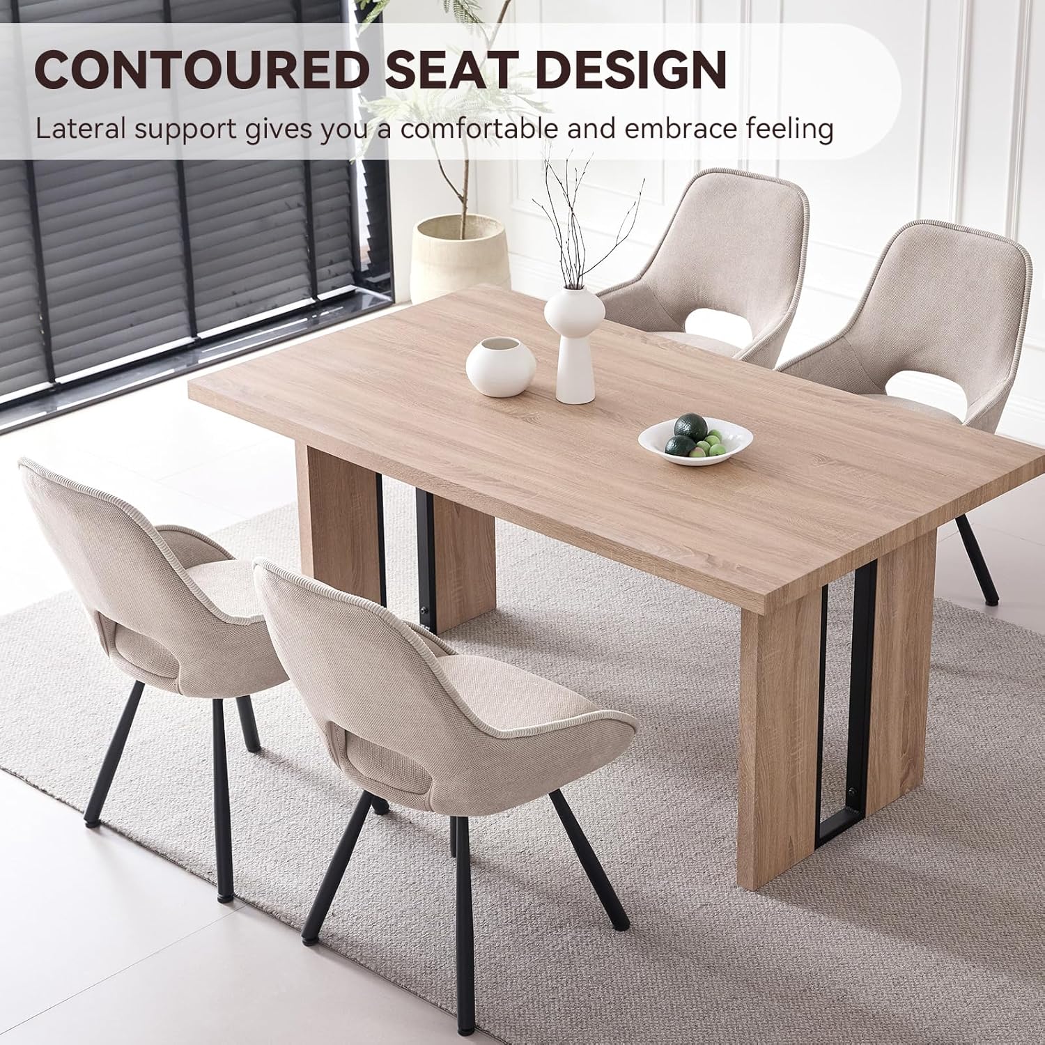 Swivel Dining Chair Set of 2, Modern Upholstered Fabric Kitchen Chairs with Thicken Cushion for Living Room Bedroom Restaurant (Beige)