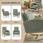 Nursery Rocking Chair, Polyester Upholstered Glider Chair with Footrest, Comfy Rocker Chair, Accent Chair with High Backrest, Glider Rocker, Armchair for Living Room (Green Teddy)