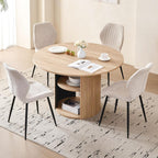47" Round Dining Table Set for 4 Modern Storage Kitchen Table with 4 Boucle Upholstered Chairs for Dining Living Room Home Small Space(Natural Table with Beige Chairs)