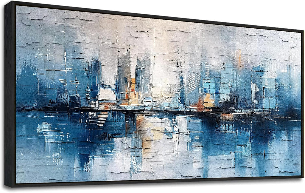 ZUITINGHUA Large Black Framed Wall Decor For Living Room Canvas Wall Art For Office Modern Wall Decorations For Bedroom Blue Abstract Painting Modern Pictures Artwork Home Decor 24x48 In