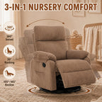 Super Soft Brown Rocking Chair Nursery Recliners, Small Recliner Rocking Chair for Small Spaces, Manual Swivel Glider Recliner for Living Room Bedroom Office, Corduroy, Adjustable Backrest (Brown, 1)