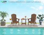 Folding Adirondack Chair 3-Piece Set - 38" Extra Tall Back & Embossed Wood Grain, Oversized HDPE Patio Furniture with Side Table & Cup Holders, 380lb Heavy Duty,Coffee