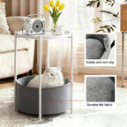 Small Round Side Table with Felt Storage Basket, Metal End Table with Removable Tray and Adjustable Feet, Accent Table for Nursery, Bedroom, Living Room, Laundry Room, White