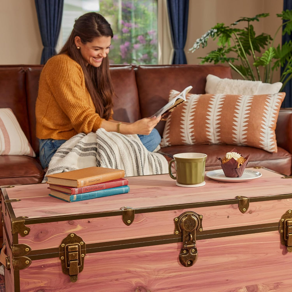 Rhino Trunk & Case Knotty Cedar Chest with Antique Brass Hardware – 32"x18"x14" Large Storage Box, Coffee Table, End of Bed Trunk or Entryway Storage Bench Furniture – USA-Made, Heirloom Aesthetic