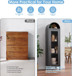 METAN Tall Metal Arched Display Cabinet with Glass Door, Narrow Freestanding Storage Cabinet for Home Bar & Living Room, Black Steel Curio Bookshelf, 15" D x 16" W x 63" H, Assembly Required