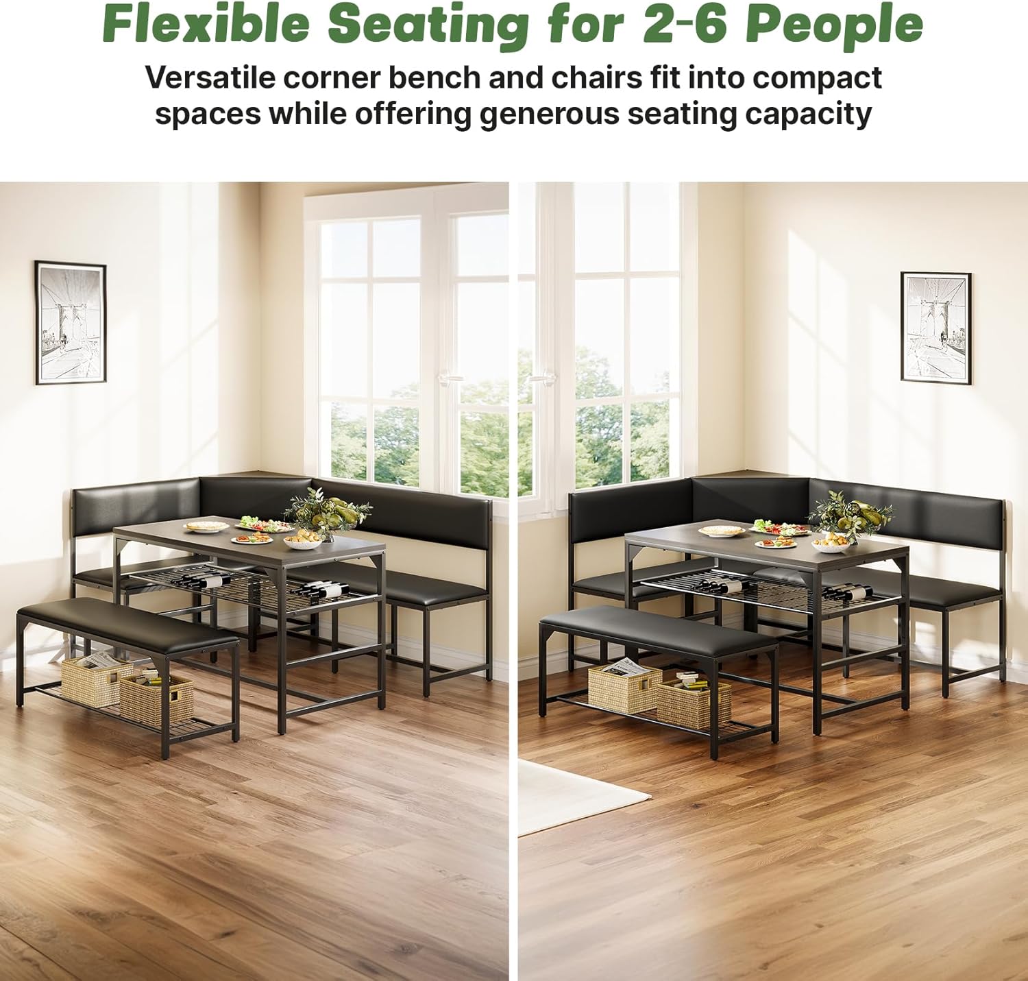 Concho Kitchen Breakfast Nook Table Set with Soft Seat, Corner Dining Table Set for 4-6 People, Dining Room Sets for 4, Space Saving Kitchen Booth Seating with Table for Small Space, Taupe