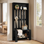 Tribesigns Hall Tree with Bench and Shoe Storage, Modern Entryway Bench with Coat Racks, 70.8" Tall Wooden Hall Tree Organizer with 4 Hooks for Mudroom, Hallway, Bedroom, Space-Saving, Black