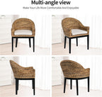 DUHOME Rattan Accent Chair - Modern Armchair with Natural Rattan Armrest, Black Solid Wood Legs & Inset Beige Cushion, Leisure Chair for Balcony Living Room