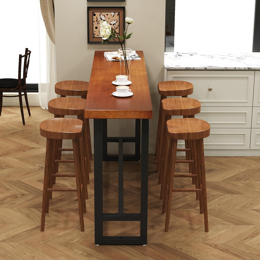 quanzhoulong47in Dark Brown Solid Wood Bar Height Pub Table - Built-in Footrest, Solid Wood Top & Sturdy Metal Legs | Counter Height Dining Table for Kitchen, Bistro & Dining Spaces (47in)