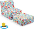 Gemscream Outdoor Inflatable Bean Bag Chair and Ottoman, Portable Inflatable Bean Bag and Ottoman with Handle for Patio Garden Home Boho Decorative Living Room (Paisley Pattern)