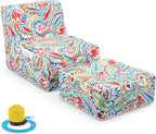 Gemscream Outdoor Inflatable Bean Bag Chair and Ottoman, Portable Inflatable Bean Bag and Ottoman with Handle for Patio Garden Home Boho Decorative Living Room (Paisley Pattern)