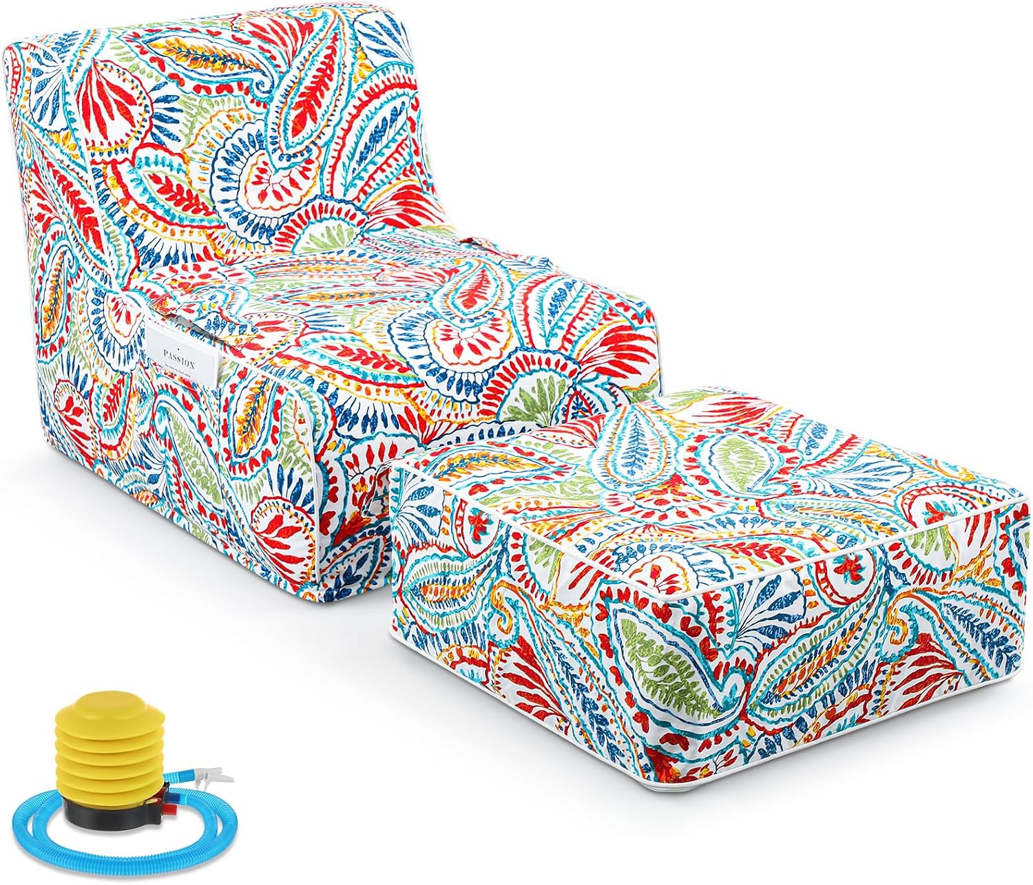 Gemscream Outdoor Inflatable Bean Bag Chair and Ottoman, Portable Inflatable Bean Bag and Ottoman with Handle for Patio Garden Home Boho Decorative Living Room (Paisley Pattern)
