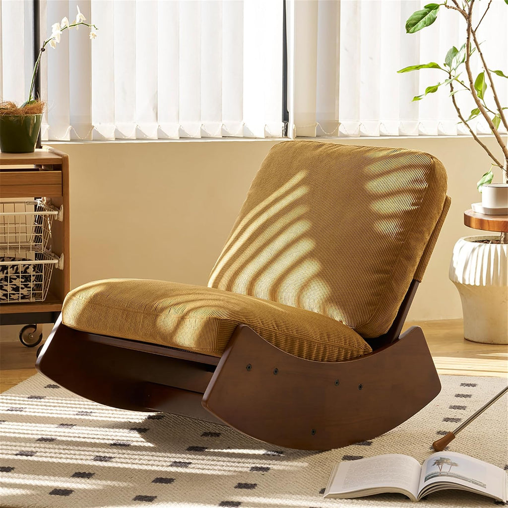 Glider Rocking Chair with Solid Wood Frame, Corduroy Upholstery Glider Chair, Accent Reading Chair for for Bedroom, Living Room, Nursery (Orange)