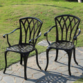 KAILI Rose Garden Cast Aluminum Bistro Chairs, Decorative Outdoor Patio Seating, Set of 2, White and Black (Armrest Chair Bronze)
