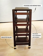 4-Step Folding Ladder Stool - 330 lb Capacity, Solid Pine Wood, Anti-Slip Steps, Space-Saving Foldable Design for Home Kitchen - Lightweight Step Stool for Adults (Walnut Finish)