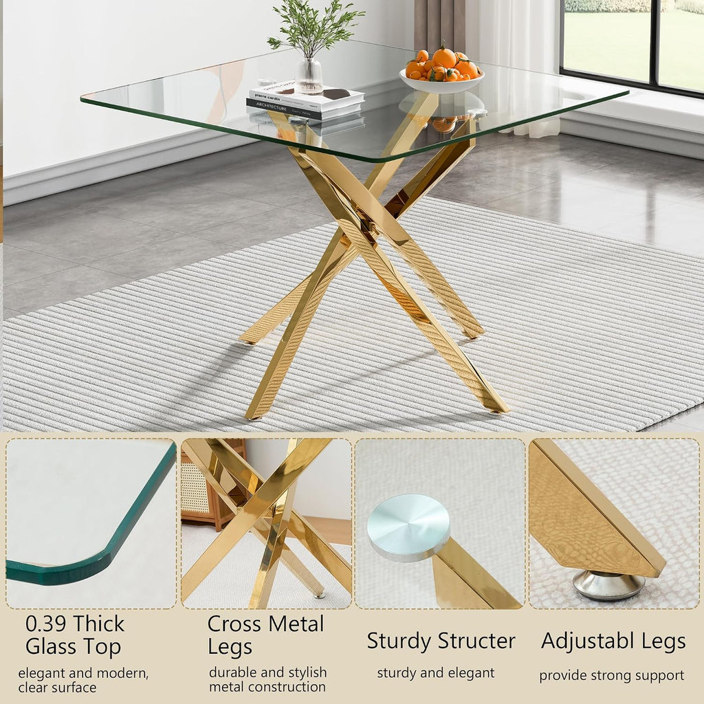 HomVent 3 Piece Square Glass Dining Table Set, Square Glass Kitchen Table Set for 2 with 2 PU Upholstered Dining Chairs for Kitchen Dining Room