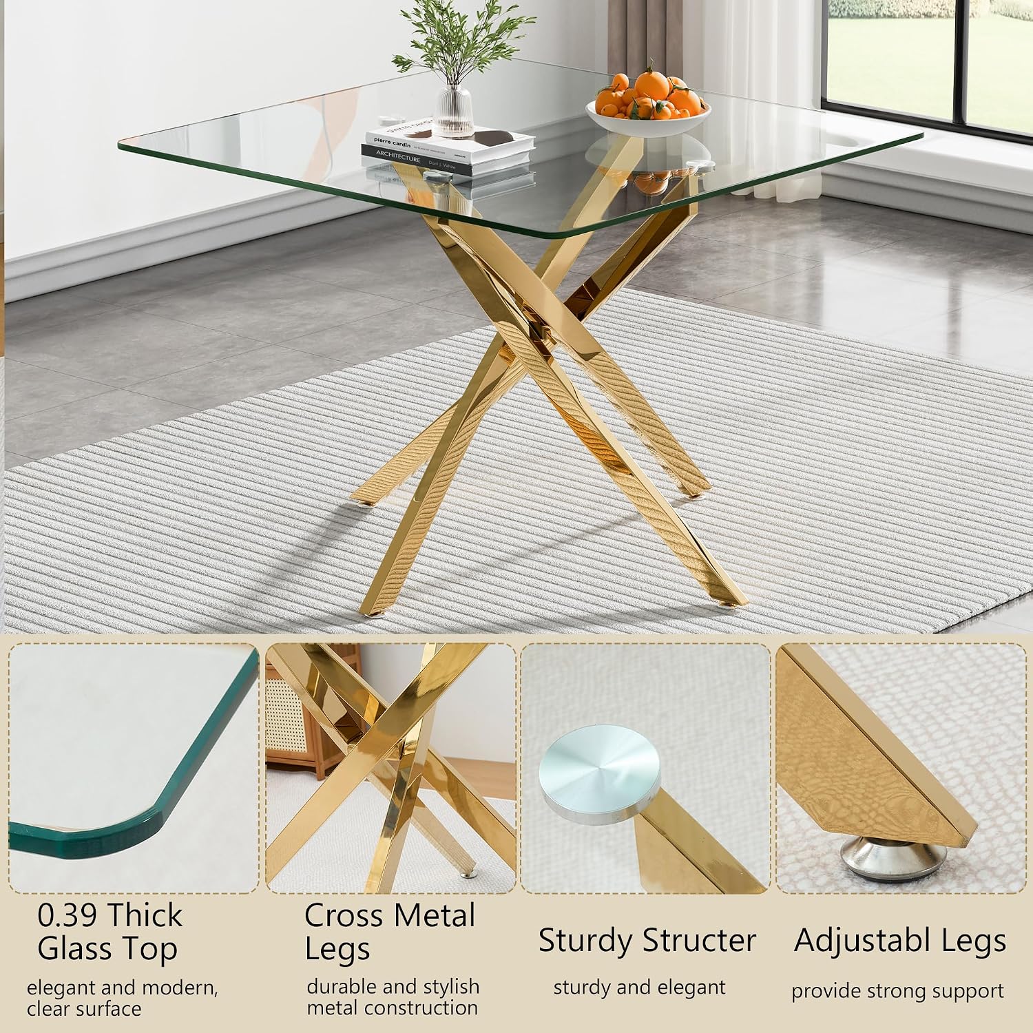 HomVent 3 Piece Square Glass Dining Table Set, Square Glass Kitchen Table Set for 2 with 2 PU Upholstered Dining Chairs for Kitchen Dining Room